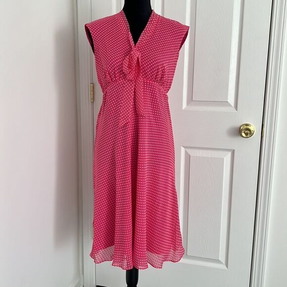 Mini maternity 100% silk summer dress pink polka dots Sz Large - Picture 1 of 15